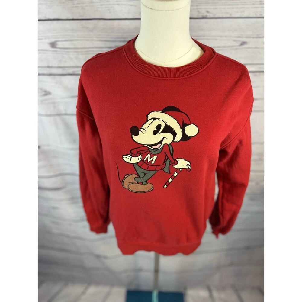 Disney Parks Mickey Mouse Christmas Holiday Red Crewneck Sweatshirt Adult XS - Picture 2 of 6